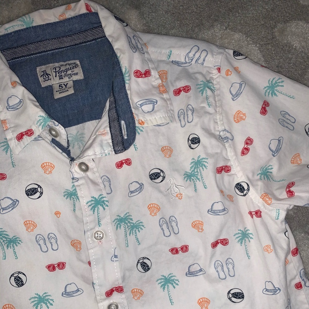 Boys Penguin Summer Button Down